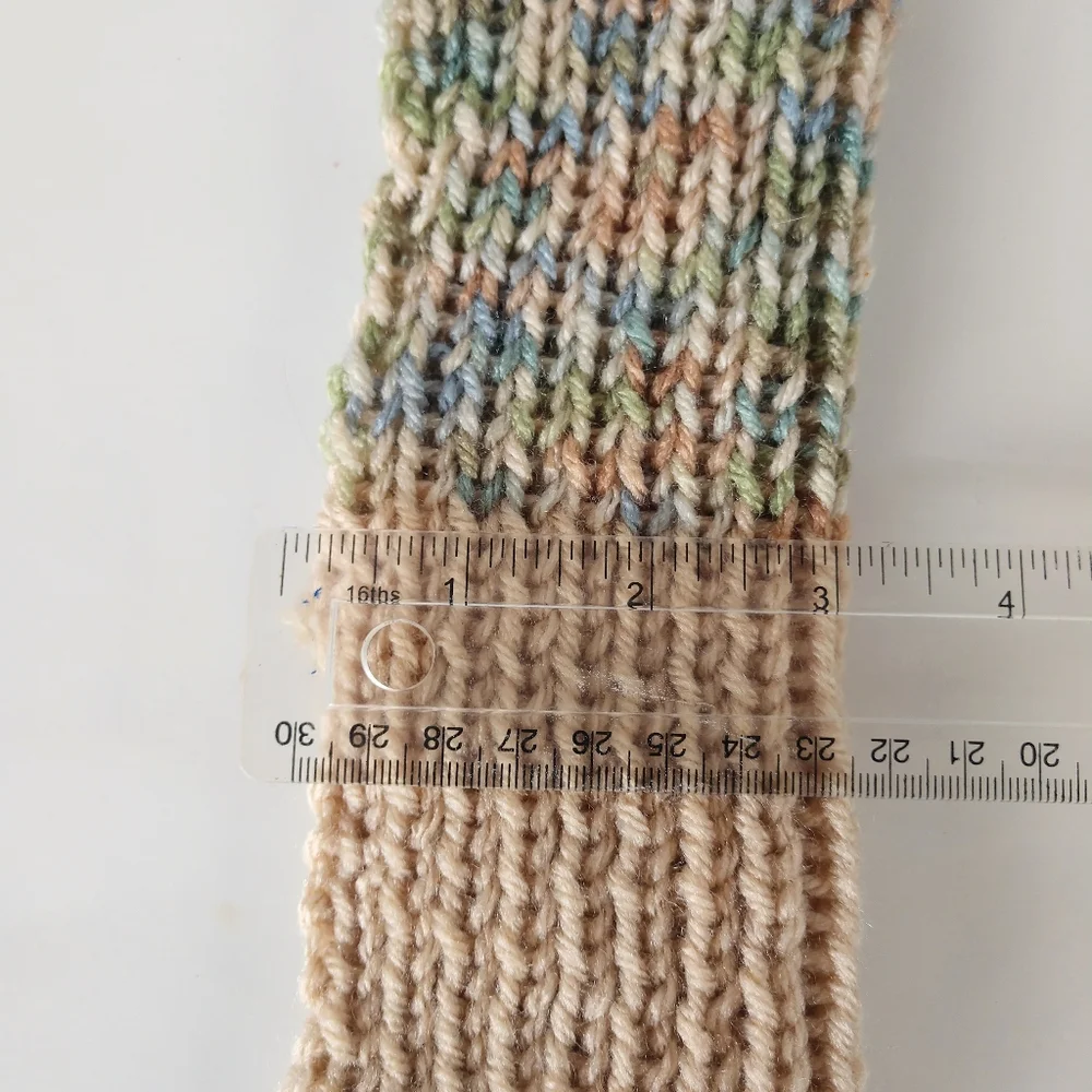 Gloves Fingerless Hand Crafted Tan Blue Green Knit Boho Winter Essential
